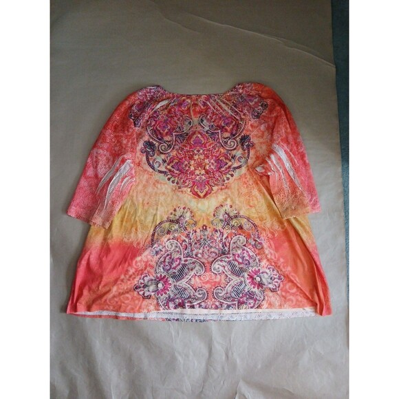 Catherines Short Sleeve Shirt Blouse Top Womens 5X Orange Rhinestones - Picture 8 of 8